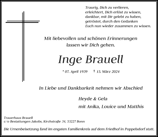 Anzeige von Inge Brauell von General-Anzeiger Bonn