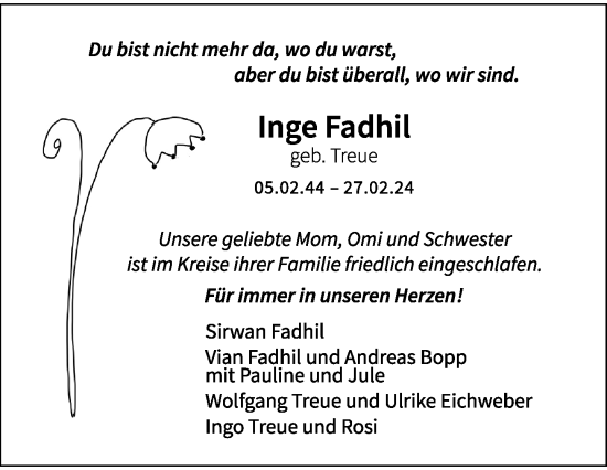 Anzeige von Inge Fadhil von General-Anzeiger Bonn