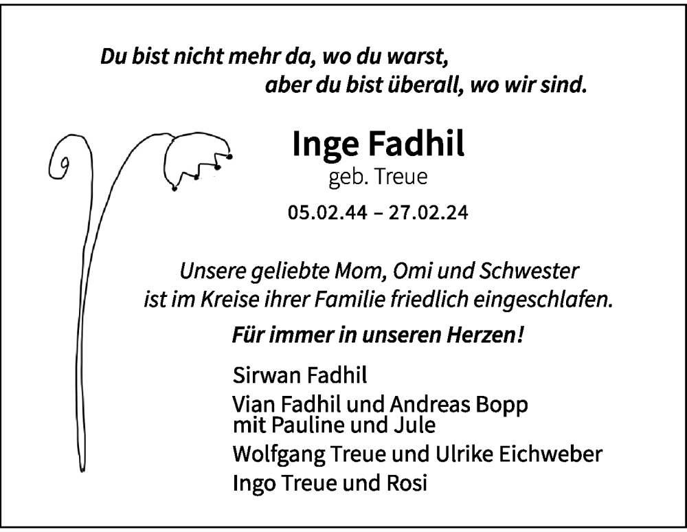  Traueranzeige für Inge Fadhil vom 09.03.2024 aus General-Anzeiger Bonn
