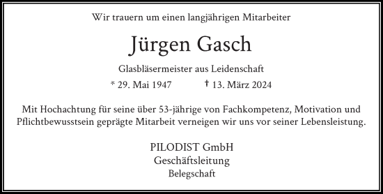 Anzeige von Jürgen Gasch von General-Anzeiger Bonn