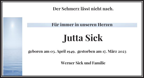 Anzeige von Jutta Sick von General-Anzeiger Bonn