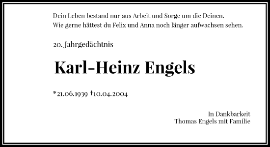 Anzeige von Karl-Heinz Engels von General-Anzeiger Bonn
