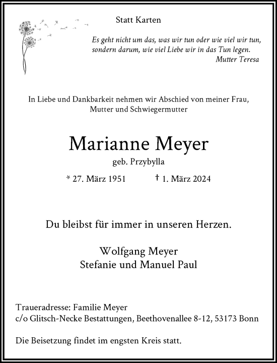 Anzeige von Marianne Meyer von General-Anzeiger Bonn