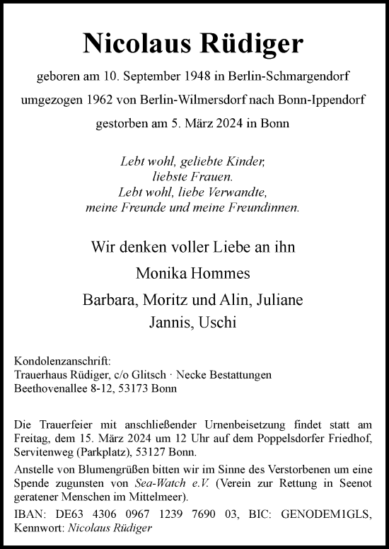 Anzeige von Nicolaus Rüdiger von General-Anzeiger Bonn