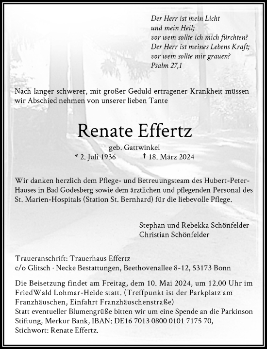 Anzeige von Renate Effertz von General-Anzeiger Bonn
