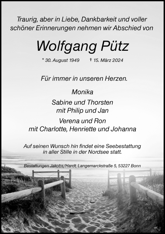 Anzeige von Wolfgang Pütz von General-Anzeiger Bonn