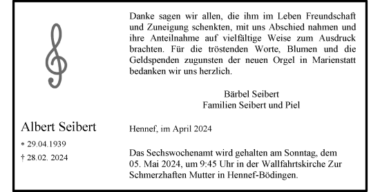 Anzeige von Albert Seibert von General-Anzeiger Bonn