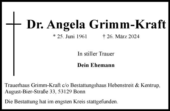 Anzeige von Angela Grimm-Kraft von General-Anzeiger Bonn