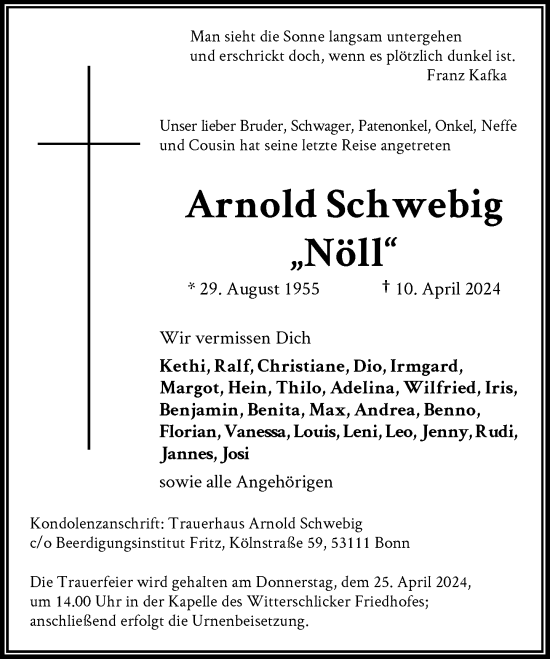 Anzeige von Arnold Schwebig von General-Anzeiger Bonn