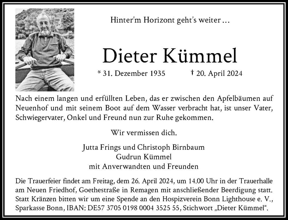  Traueranzeige für Dieter Kümmel vom 24.04.2024 aus General-Anzeiger Bonn