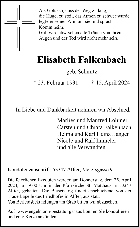 Anzeige von Elisabeth Falkenbach von General-Anzeiger Bonn