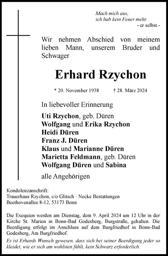 Anzeige von Erhard Rzychon von General-Anzeiger Bonn