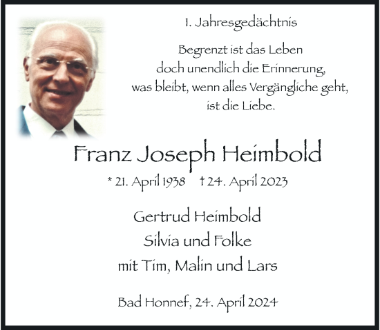 Anzeige von Franz Joseph Heimbold von General-Anzeiger Bonn
