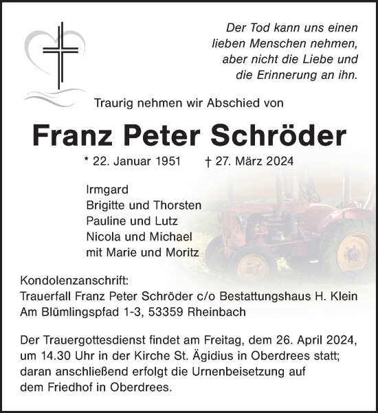 Anzeige von Franz Peter Schröder von General-Anzeiger Bonn