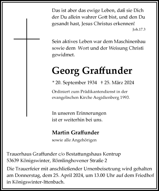 Anzeige von Georg Graffunder von General-Anzeiger Bonn