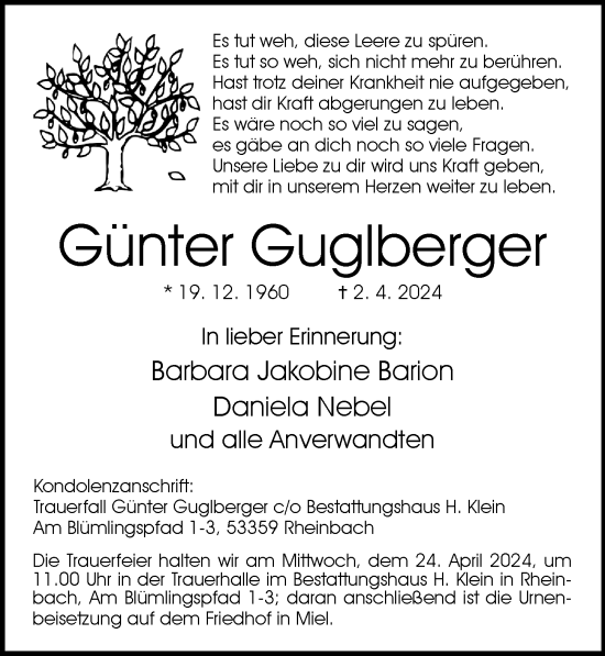 Anzeige von Günter Guglberger von General-Anzeiger Bonn