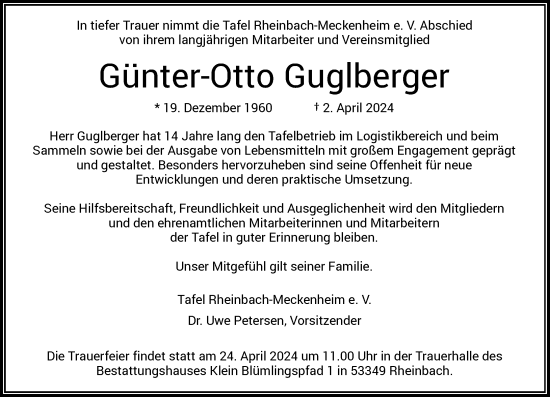 Anzeige von Günter-Otto Guglberger von General-Anzeiger Bonn
