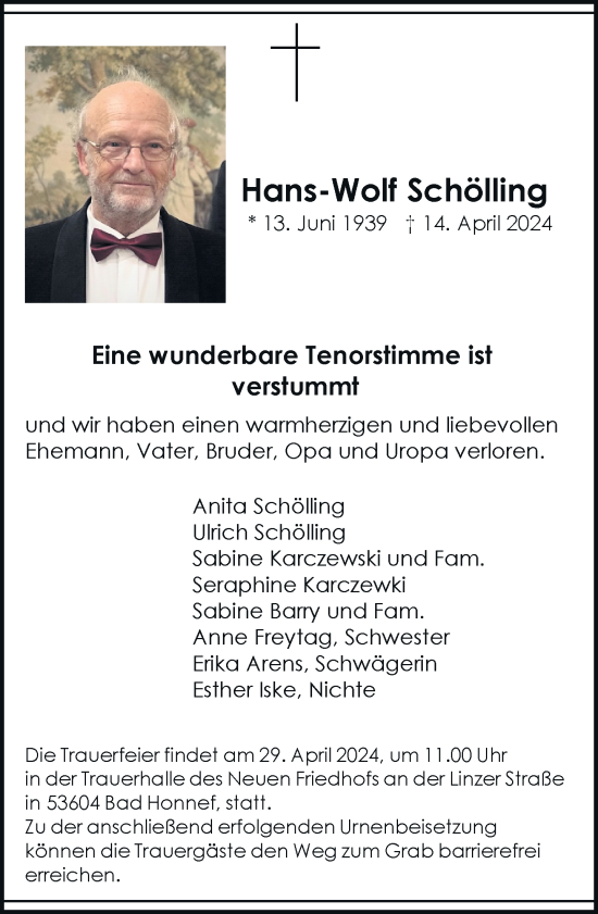 Anzeige von Hans-Wolf Schölling von General-Anzeiger Bonn