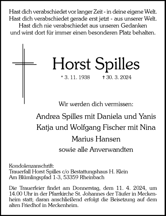 Anzeige von Horst Spilles von General-Anzeiger Bonn