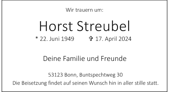 Anzeige von Horst Streubel von General-Anzeiger Bonn