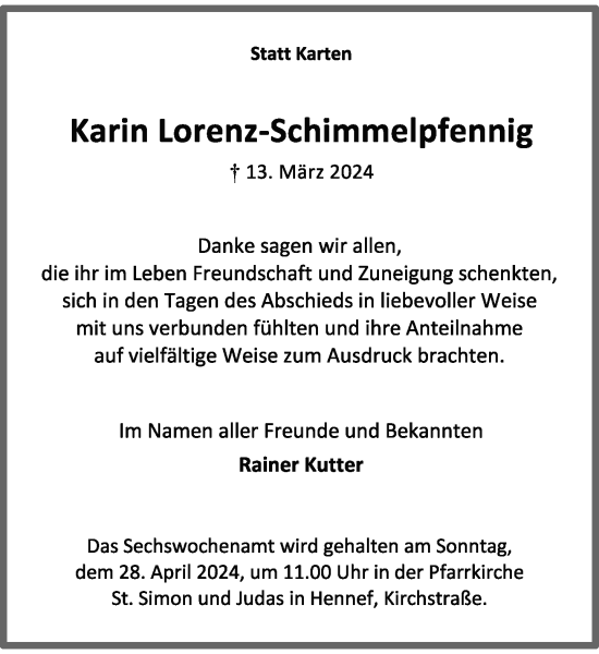 Anzeige von Karin Lorenz-Schimmelpfennig von General-Anzeiger Bonn