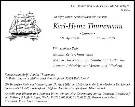 Anzeige von Karl-Heinz Thunemann von General-Anzeiger Bonn
