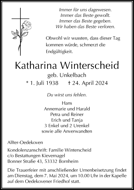 Anzeige von Katharina Winterscheid von General-Anzeiger Bonn