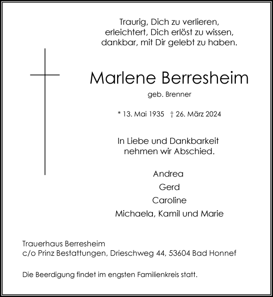 Anzeige von Marlene Berresheim von General-Anzeiger Bonn