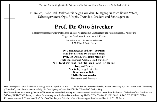 Anzeige von Otto Strecker von General-Anzeiger Bonn