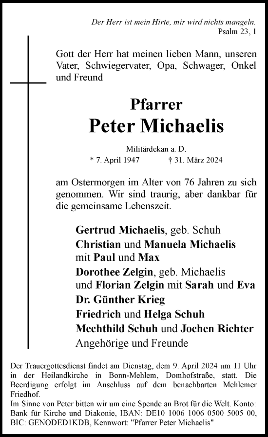 Anzeige von Peter Michaelis von General-Anzeiger Bonn