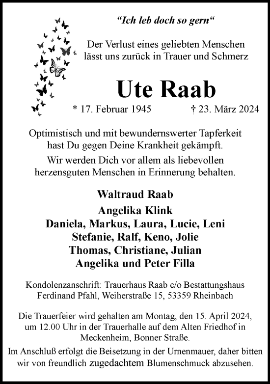 Anzeige von Ute Raab von General-Anzeiger Bonn