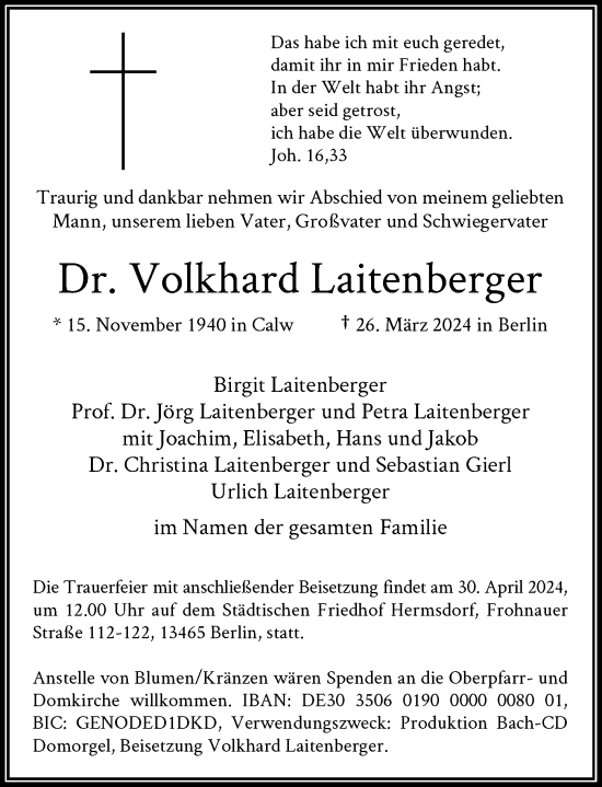 Anzeige von Volkhard Laitenberger von General-Anzeiger Bonn