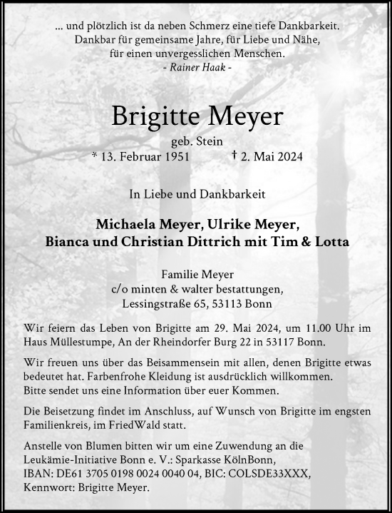 Anzeige von Brigitte Meyer von General-Anzeiger Bonn