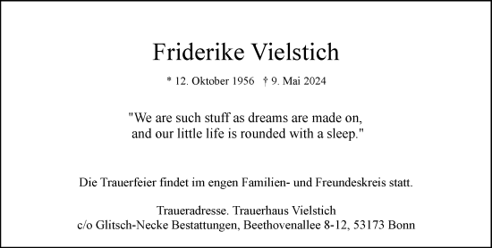 Anzeige von Friderike Vielstich von General-Anzeiger Bonn