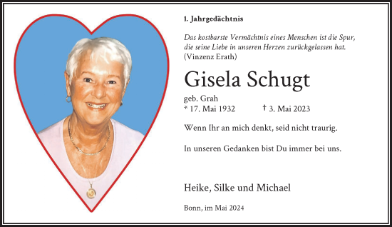 Anzeige von Gisela Schugt von General-Anzeiger Bonn