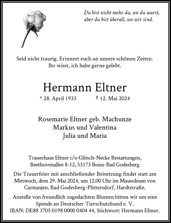 Anzeige von Hermann Eltner von General-Anzeiger Bonn