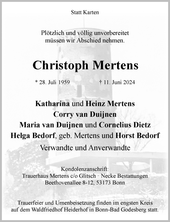 Anzeige von Christoph Mertens von General-Anzeiger Bonn
