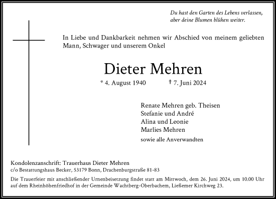Anzeige von Dieter Mehren von General-Anzeiger Bonn