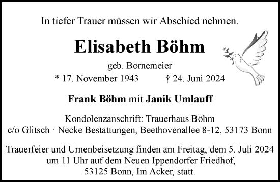 Anzeige von Elisabeth Böhm von General-Anzeiger Bonn