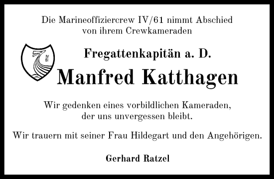 Anzeige von Manfred Katthagen von General-Anzeiger Bonn