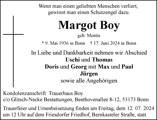 Anzeige von Margot Boy von General-Anzeiger Bonn