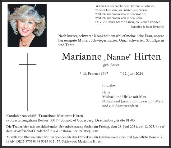 Anzeige von Marianne  Hirten von General-Anzeiger Bonn