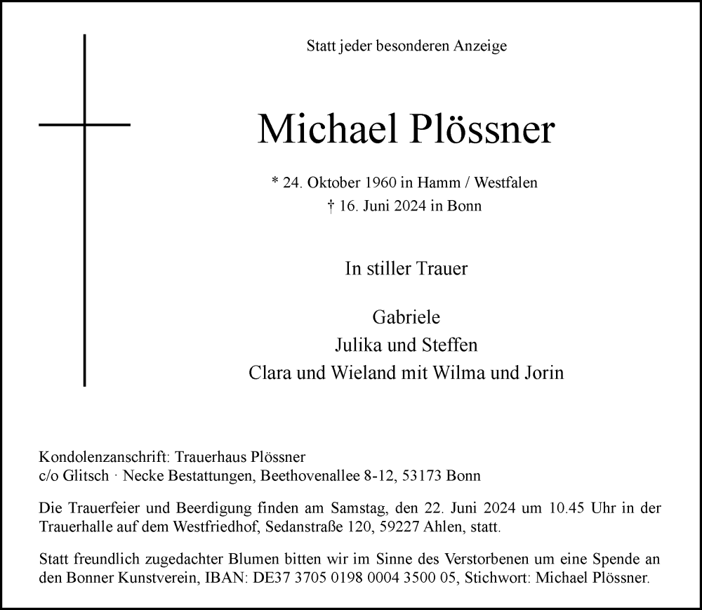  Traueranzeige für Michael Plössner vom 19.06.2024 aus General-Anzeiger Bonn