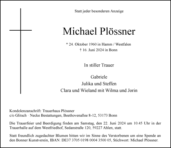 Anzeige von Michael Plössner von General-Anzeiger Bonn