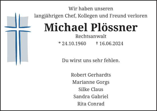 Anzeige von Michael Plössner von General-Anzeiger Bonn