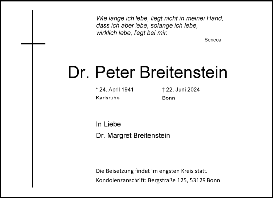 Anzeige von Peter Breitenstein von General-Anzeiger Bonn