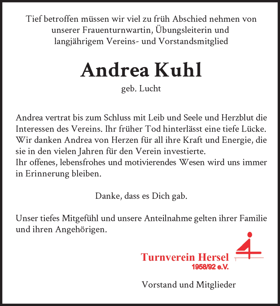  Traueranzeige für Andrea Kuhl vom 13.07.2024 aus General-Anzeiger Bonn