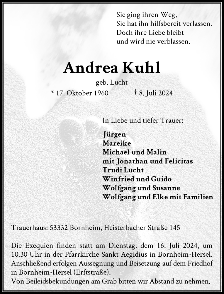  Traueranzeige für Andrea Kuhl vom 13.07.2024 aus General-Anzeiger Bonn