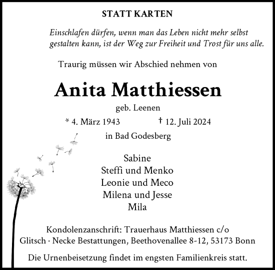 Anzeige von Anita Matthiessen von General-Anzeiger Bonn