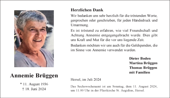 Anzeige von Annemie Brüggen von General-Anzeiger Bonn